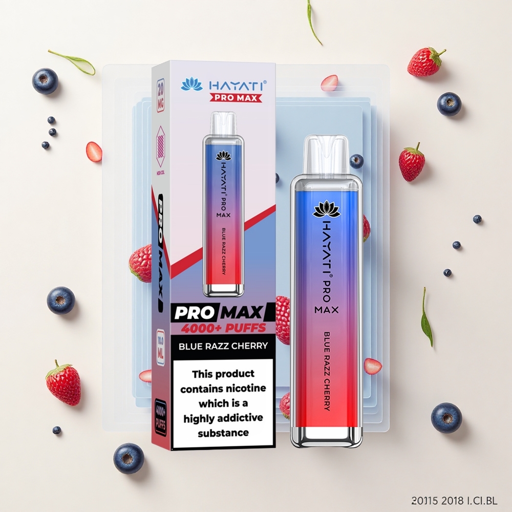 Hayati Pro Max 4000 Puffs Disposable Vape Modrá Malina Čerešňa 2ml TPD