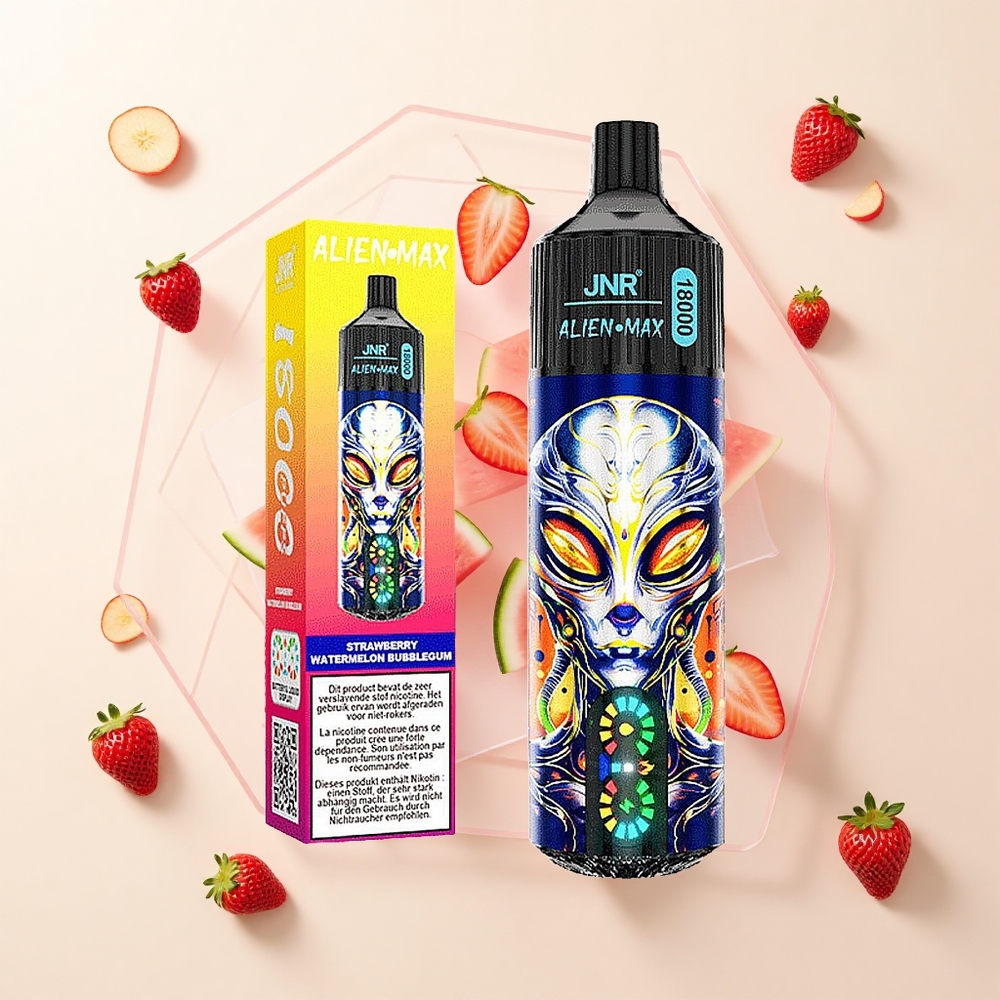 JNR Alien Max 18000 Púfov LED Duálne Dvojité Dizajn Jahoda Vodný Melón Bubblegum