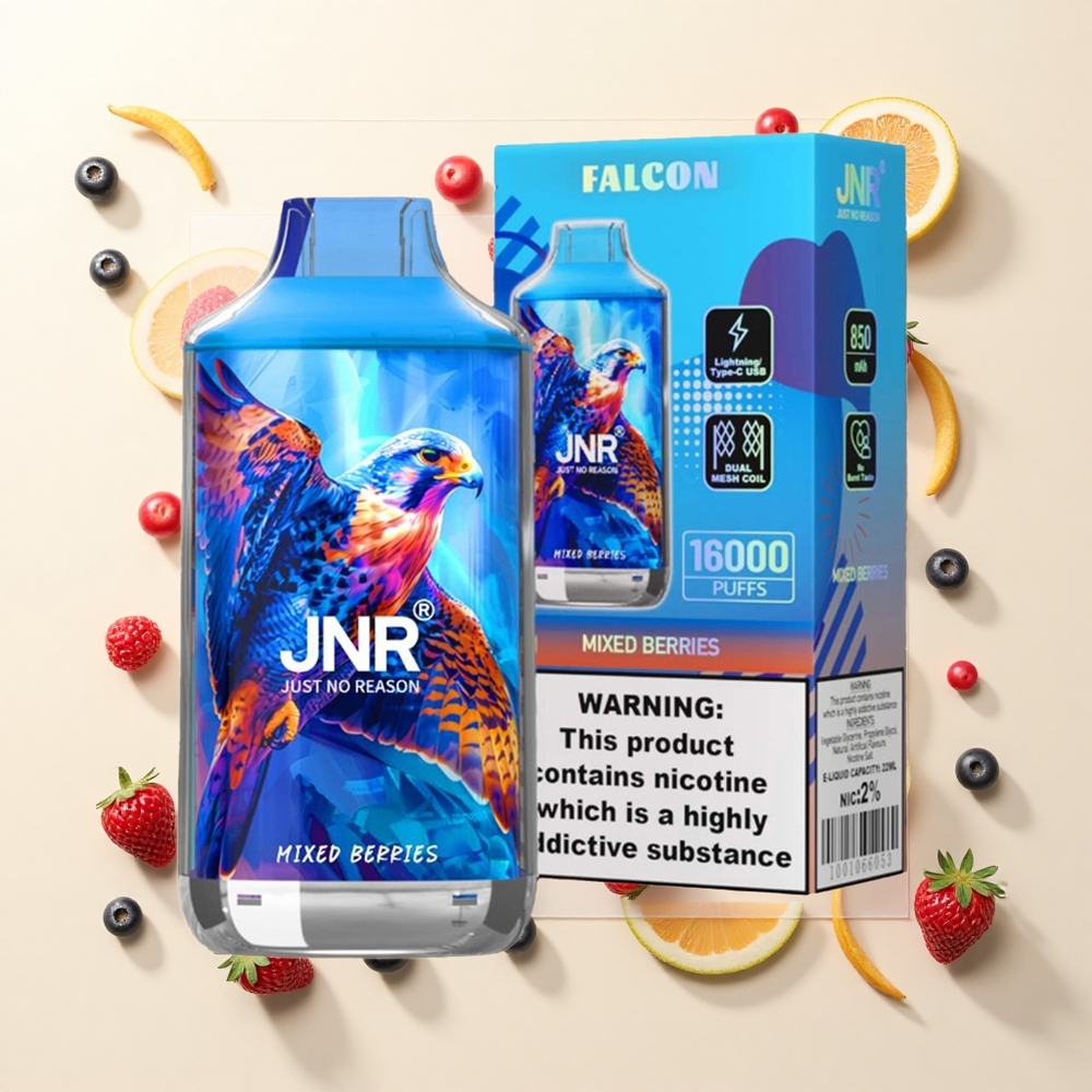 JNR Falcon 16000 Pufov Jednorázová E-cigareta Dvojité Lesné Bobule 850mAh 22ml