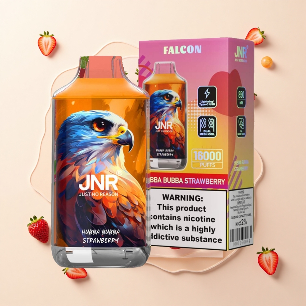 JNR Falcon 16000 Púfov Hubba Bubba Jahodové 850mAh 22ml Dual Mesh Typ C+Lightning LED 0 2