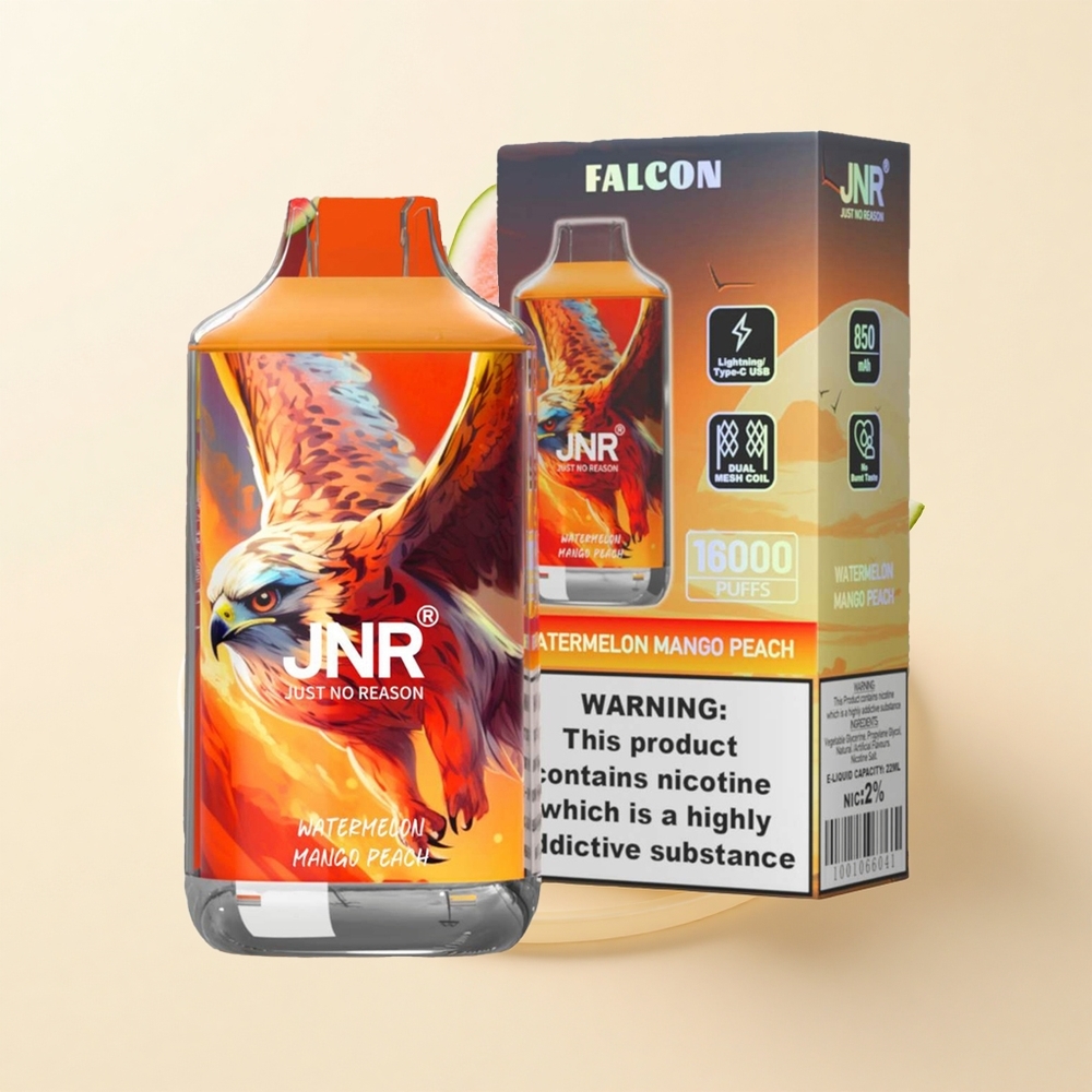 JNR Falcon 16000 Púfov Vodný melón Mango Broskyňa 850mAh 22ml Dual Mesh Type C LED 0 2