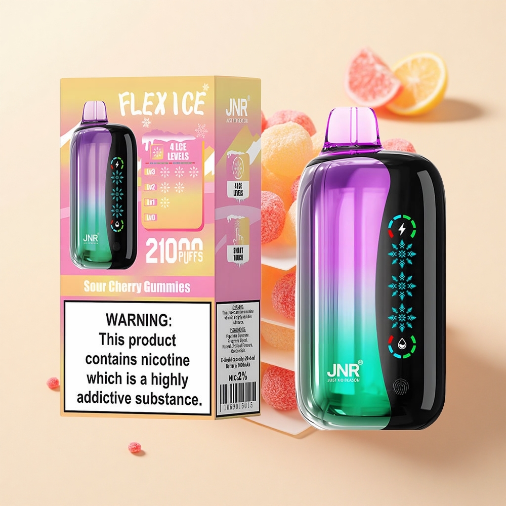 JNR Flex Ice 21000 Puf Vape Sour Cherry Gummies 26ml 12 Ohm Dual Mesh 1000mAh Typ-C