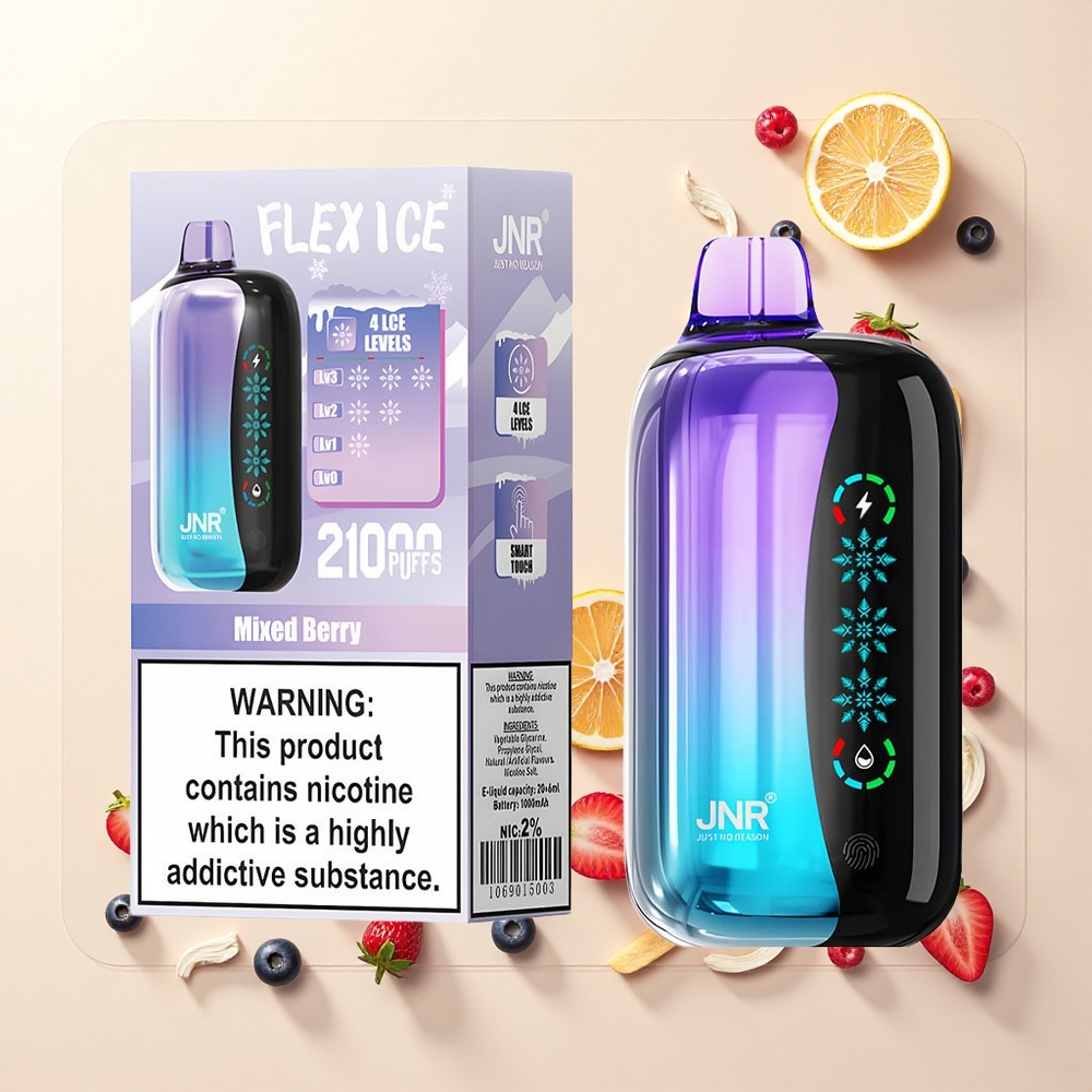 JNR Flex Ice 21000 Pufov Jednorázová Vape Mix Bobule s Ice Adjustable Airflow 26ml 12 Ohm Dual Mesh 1000mAh Type-C