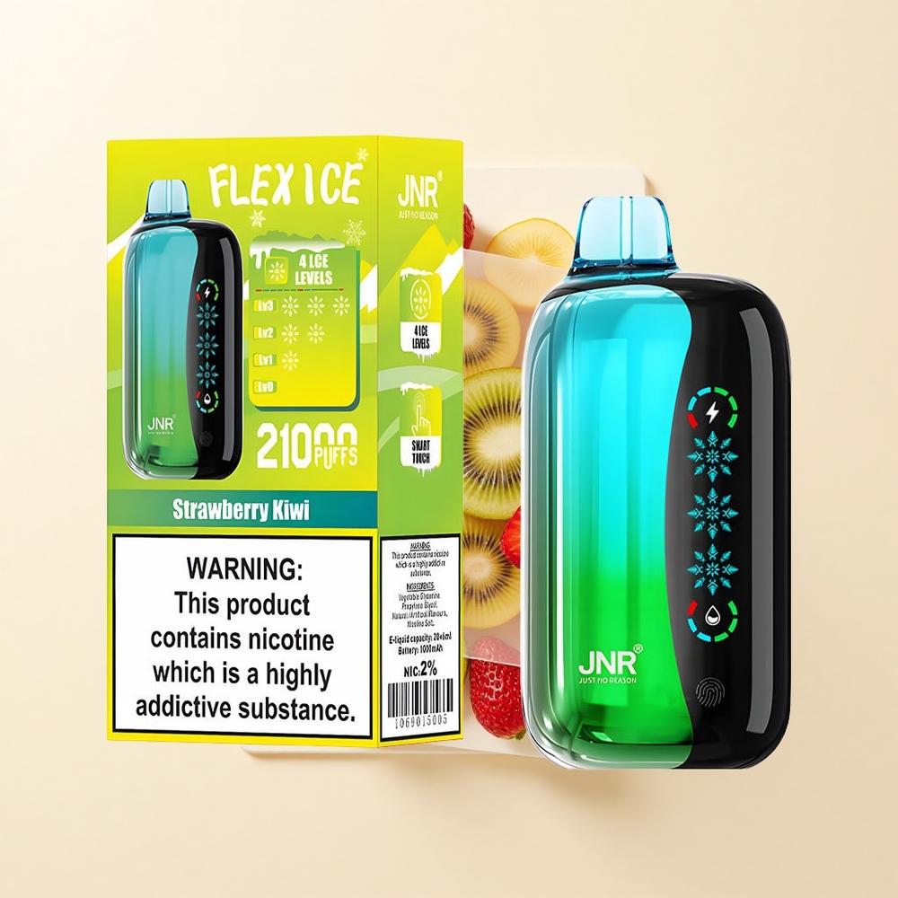 JNR Flex Ice 21000 Púfov Jednorazová Vape Jahoda Kívi s Ice Adjustable Airflow 26ml 12 Ohm Dual Mesh