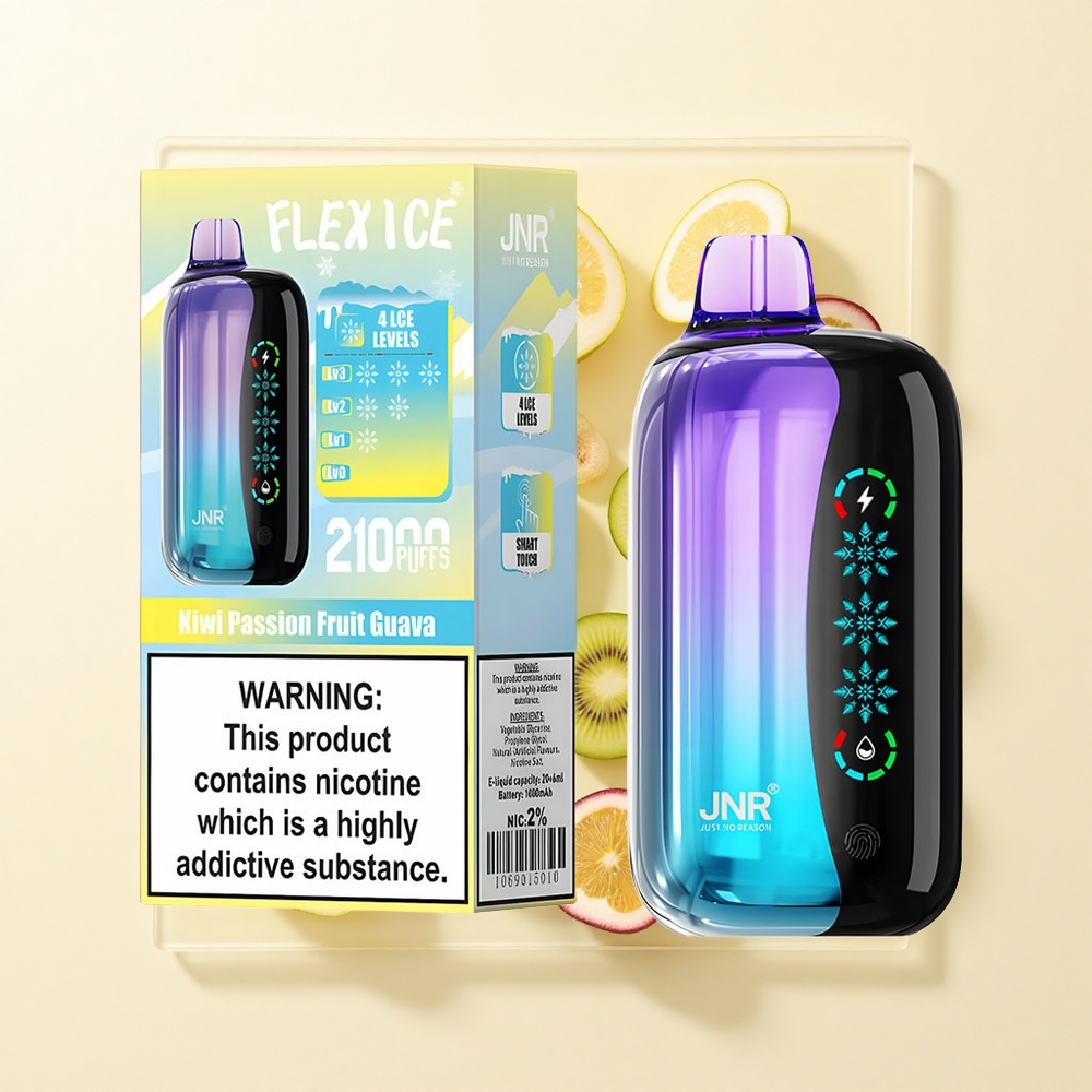 JNR Flex Ice 21000 Púfov Jednorazové Vape Kiwi Maracuja Guava Nastaviteľný ľad 26ml Dual Mesh Typ-C