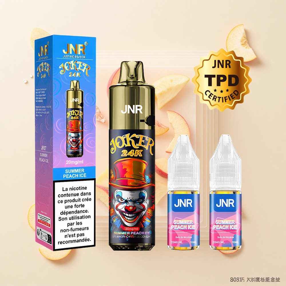 JNR Joker 24K Pufov Jednorázová Vape Letná Broskyňa Ľad 2+10ml 800mAh Typ-C 2 Nikotín