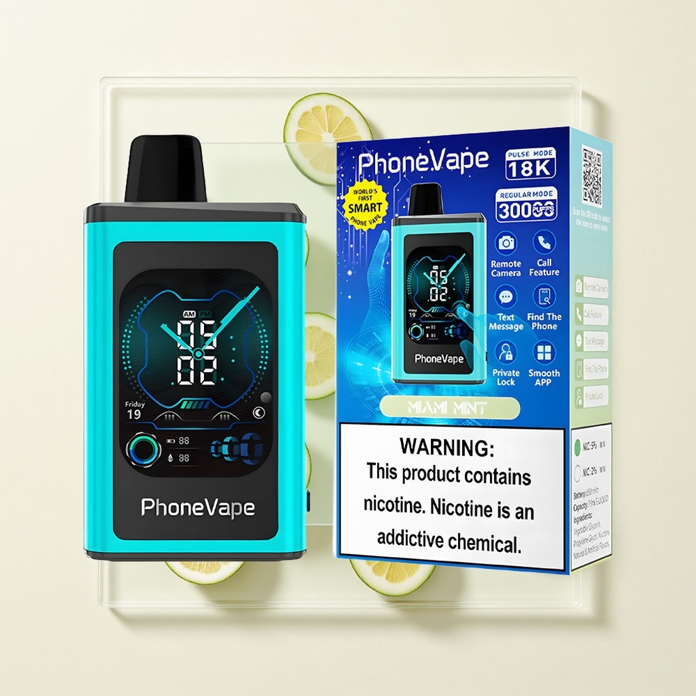 JNR PhoneVape 30000 pufov Jednorazová Vape Miami Mäta Turbo Rechargeable Airflow App Display