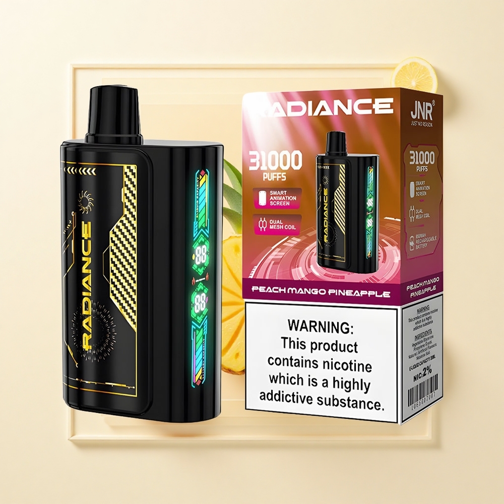 JNR Radiance 31000 Puf Jednorazové Vape Broskyňa Mango Ananás 28ml 2 Nikotín Dual Mesh 950mAh Typ-C