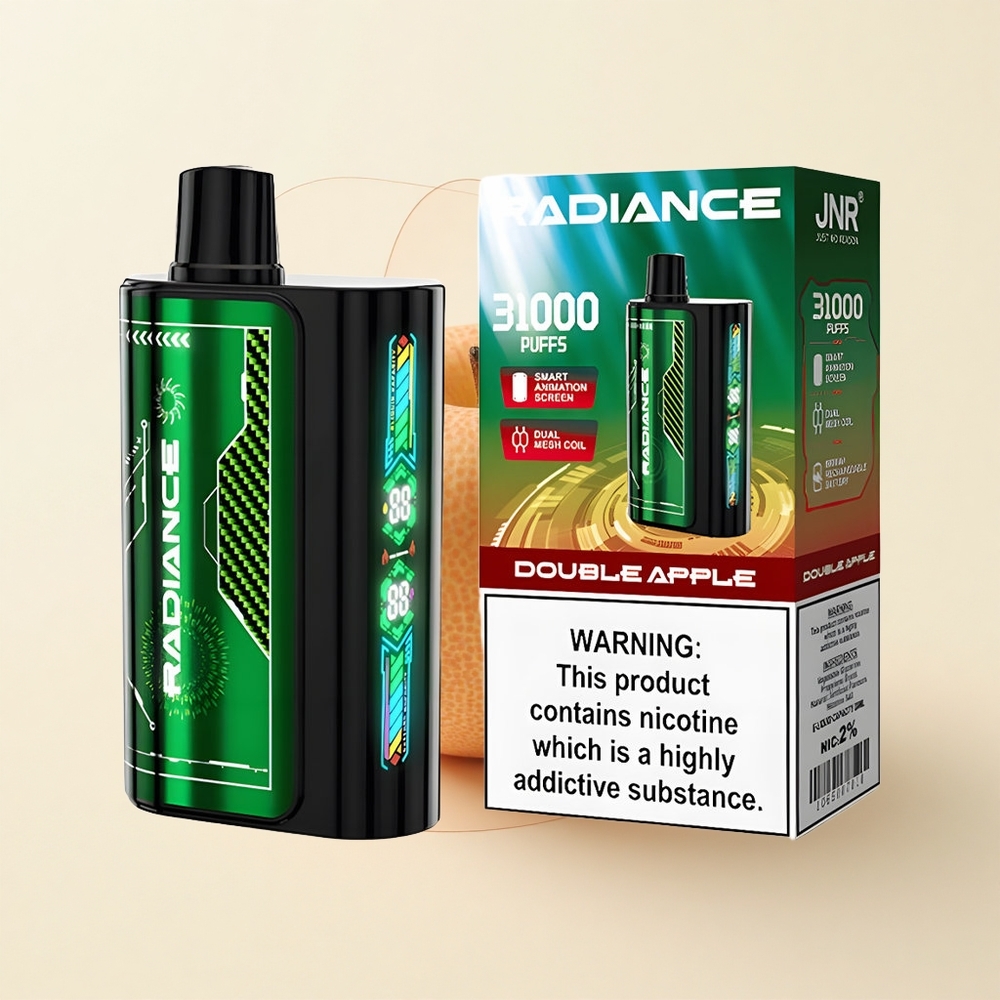 JNR Radiance 31000 Pufy Jednorázová E-cigareta DVOJITÉ JABLKO 28ml Dual Mesh 950mAh 2 Nikotín