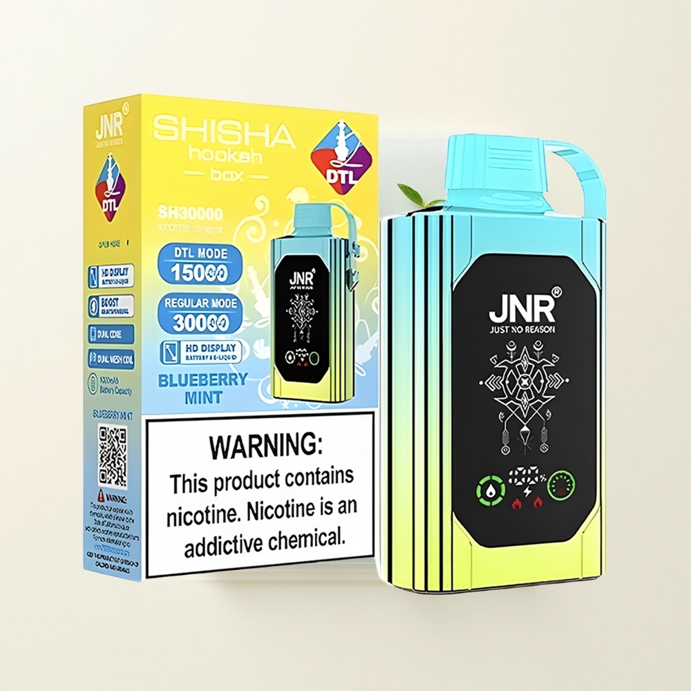JNR Shisha Hookah Box 20500 Púfov Dual Mesh HD Typ-C Čučoriedka Mäta