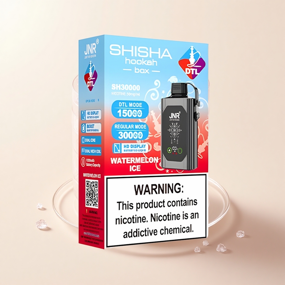 JNR Shisha Hookah Box 20500 Púfov HD Display 1000mAh 25ml Dual Mesh Type-C Vodný Melón Ľad