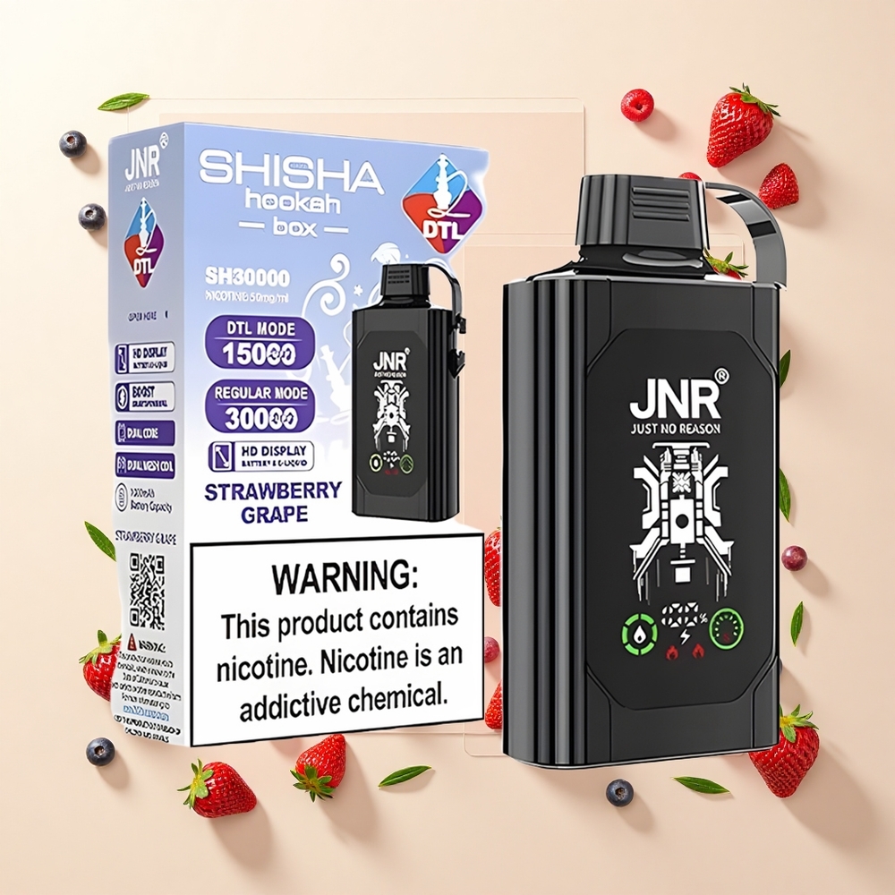 JNR Shisha Hookah Box 20500 Púfov HD Display 25ml Dual Mesh Strawberry Grape
