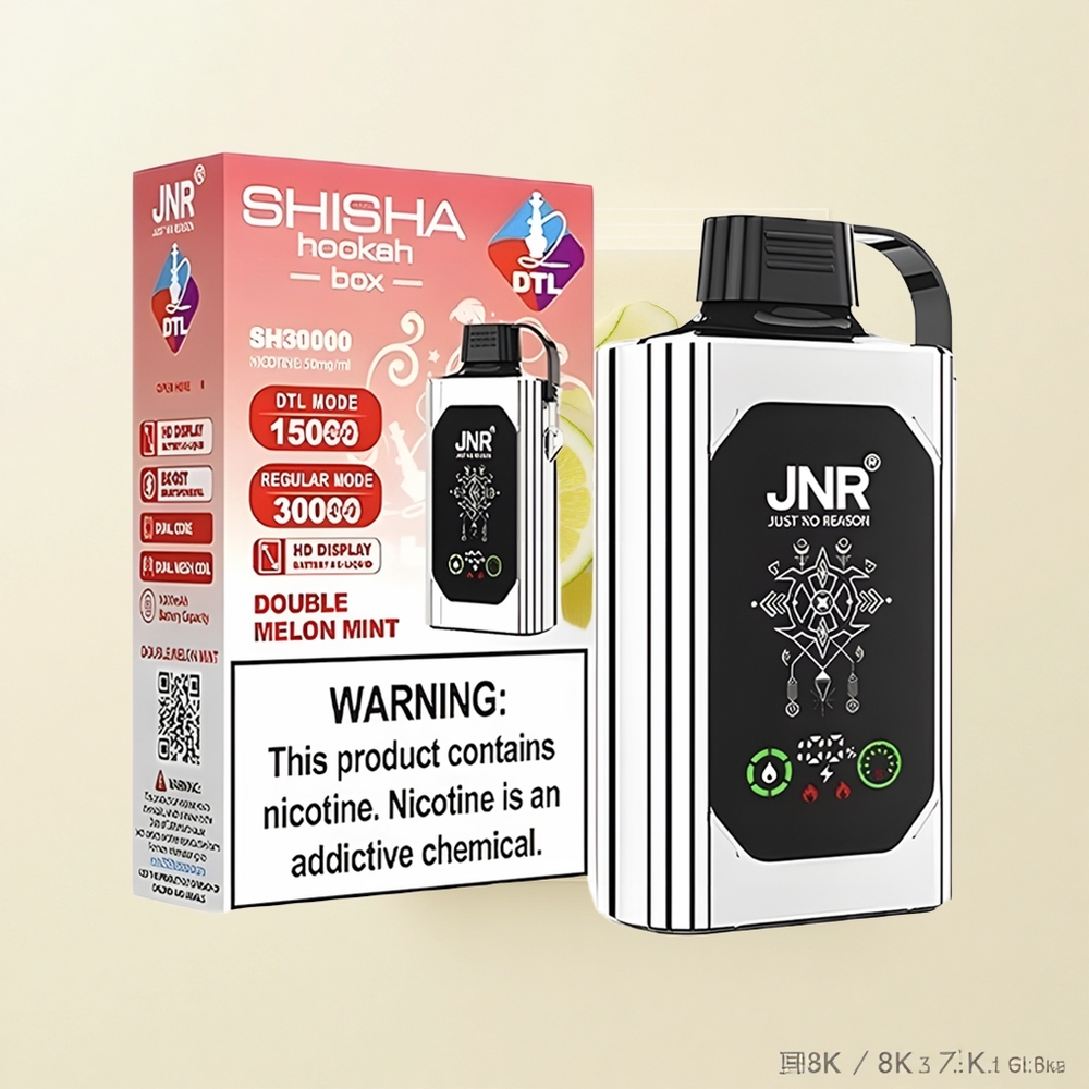 JNR Shisha Hookah Box 20500 Púfov Jednorazové Vape Dvojitý Melón Mätová s HD Displejom Batéria 1000mAh 25ml Dual Mesh Coil Typ-C