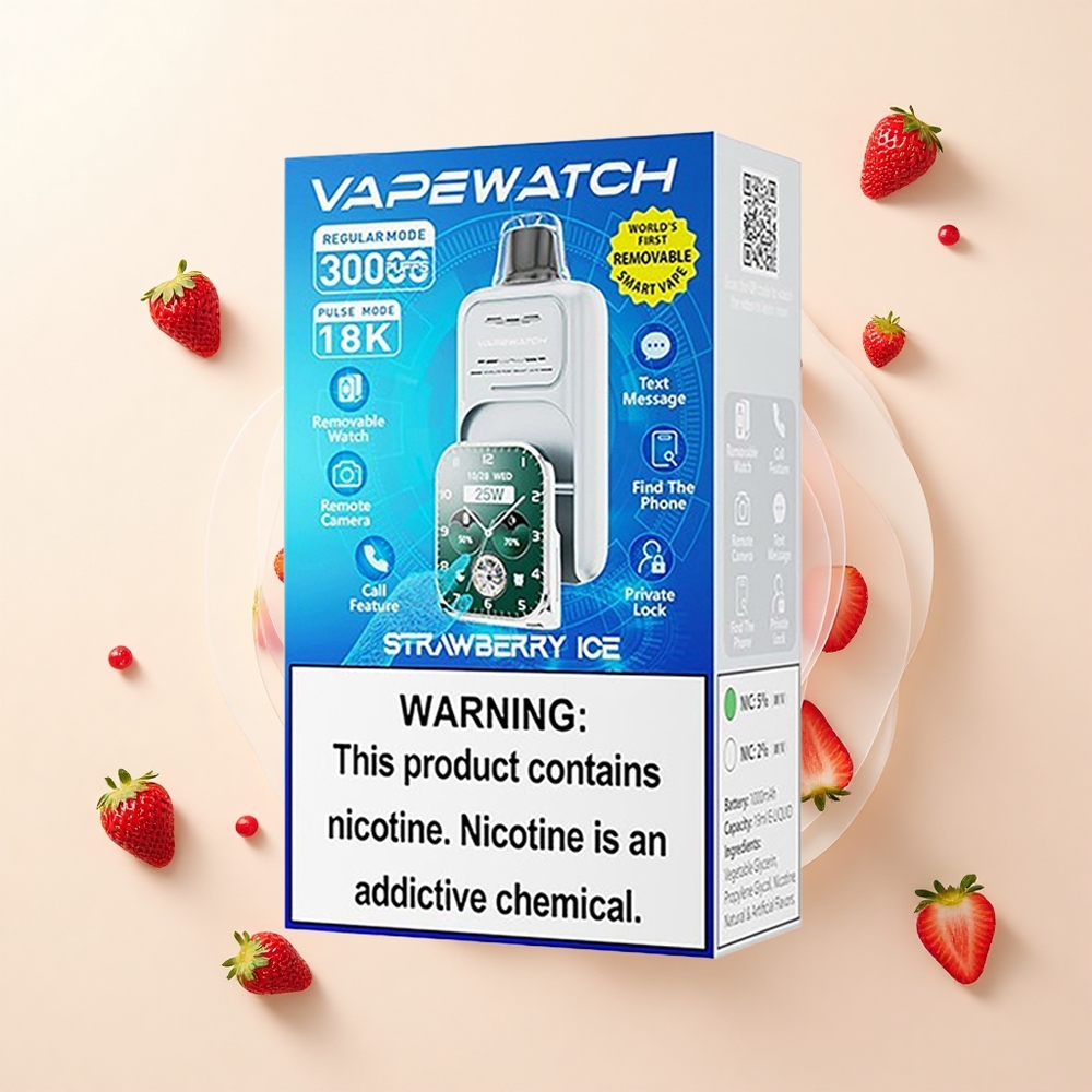 JNR VapeWatch 30000 Puffov Jednorazové Vape Jahodový ľad 1000mAh 19mL 5 Dual Mesh Type-C