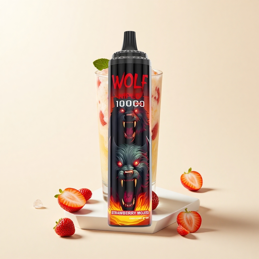 JNR Wolf Niplo 10000 Puf Jednorazové Vape Jahodový Mojito Mesh 10 Ohm 650mAh 20ml Type-C