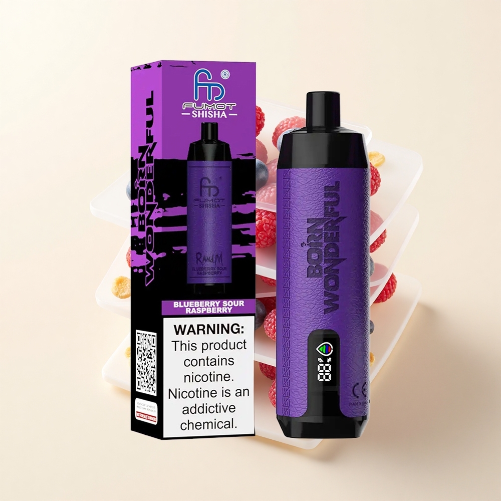 RandM Fumot Shisha 10000 Púfov 18ml 850mAh 06ohm Type-C 05 Nikotín Borůvka Kyslá Malina