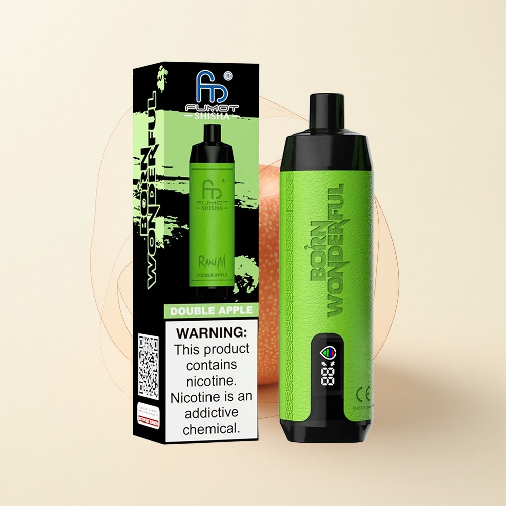 RandM Fumot Shisha 10000 Púfov Jednorazová E-cigareta Dvojité Jablko LED 18ml 850mAh 06ohm Type-C 05 Nic