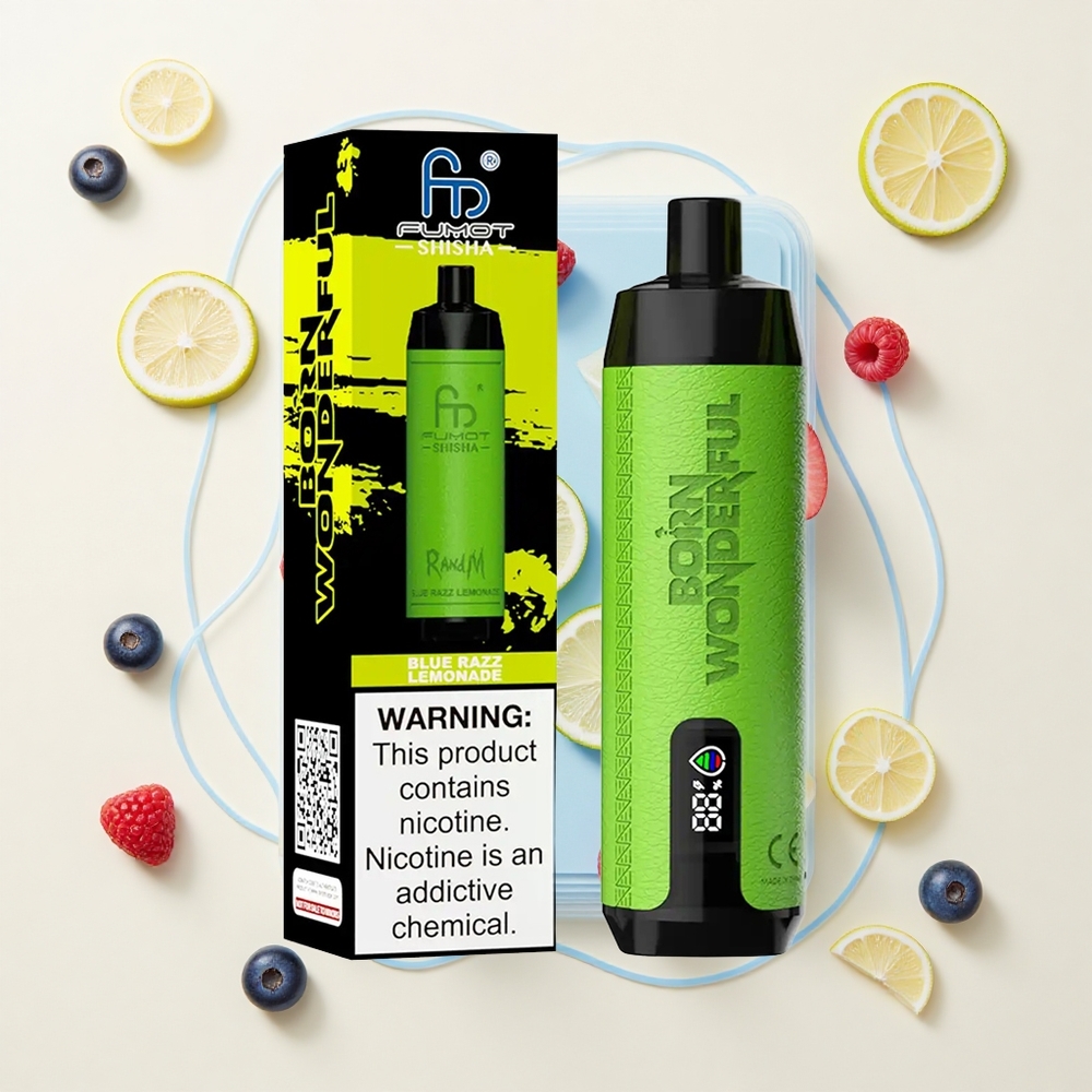 RandM Fumot Shisha 10000 Púfov Jednorazové Vape Modrá Malina Limonáda LED 18ml 850mAh 06ohm Type-C 05 Nikotín