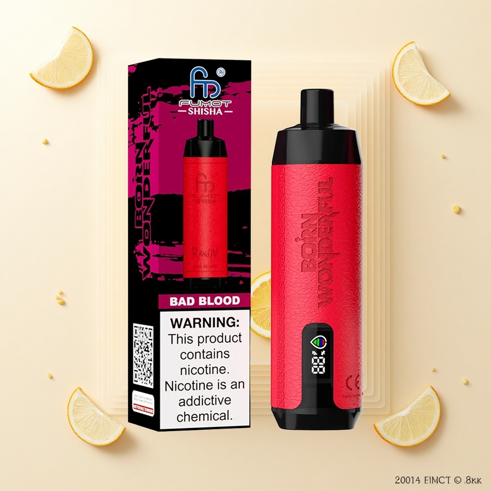 RandM Fumot Shisha 10000 Púfov Jednorazové Vape Čierna Krv LED 18ml 850mAh Typ-C 06ohm 05 Nikotín