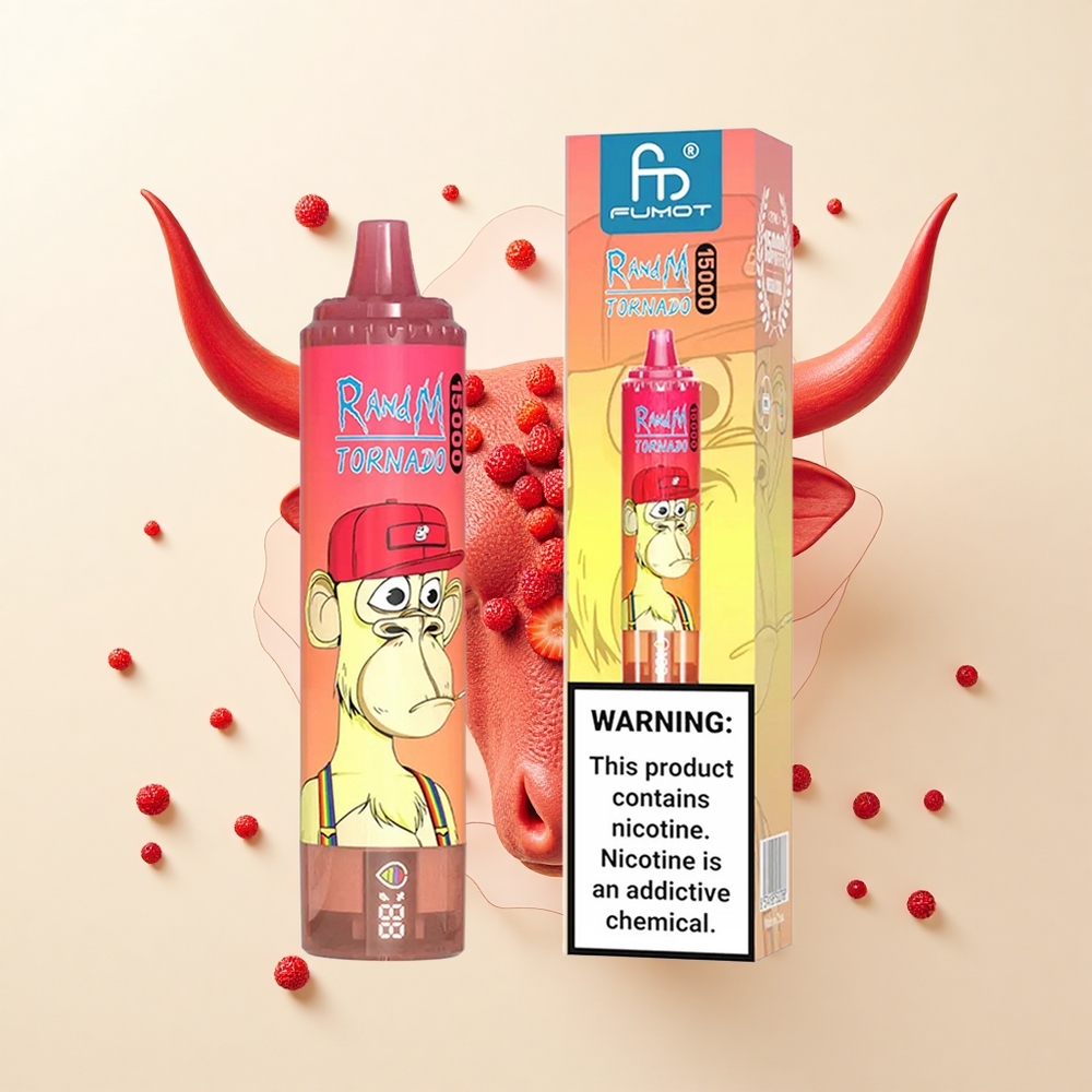 RandM Fumot Tornado 15000 Pôfov Jednorazové Vape Jahoda Red Bull 25ml 850mAh Mesh LCD Typ-C