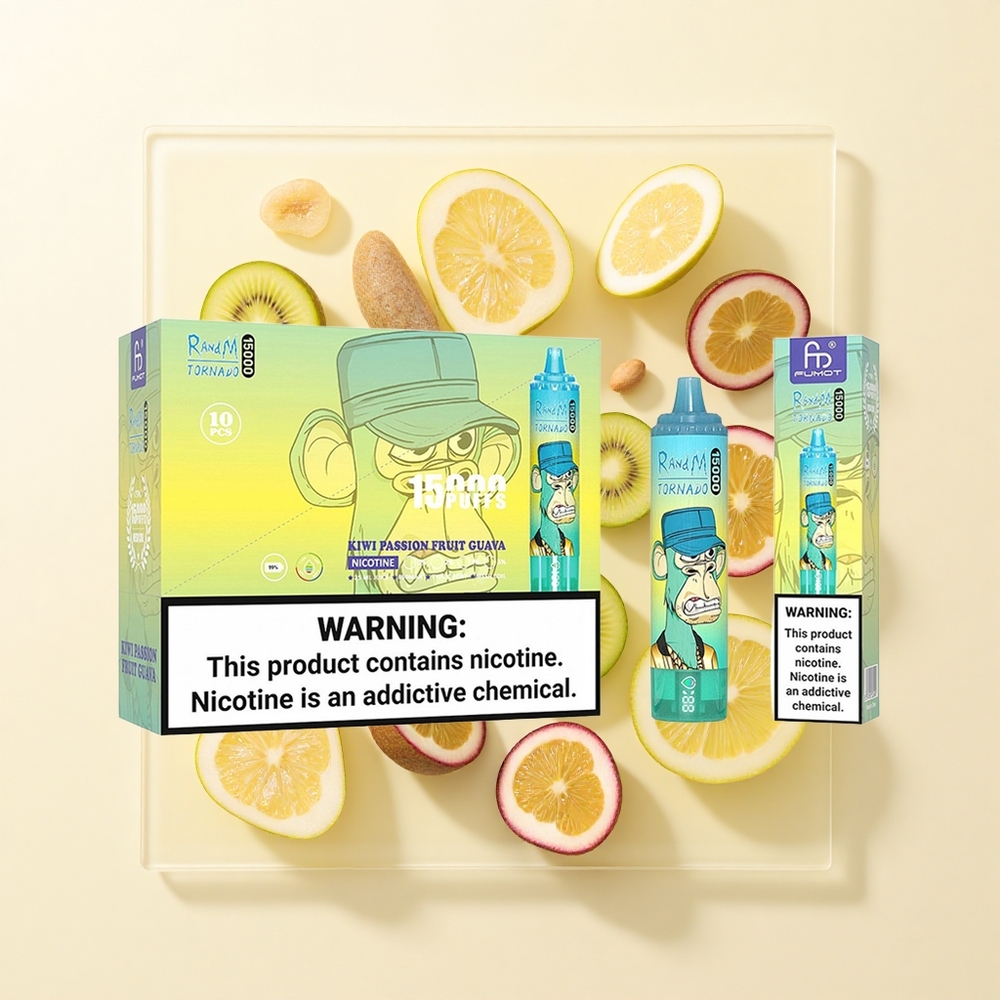RandM Fumot Tornado 15000 Púfov Jednorázová Vape Kiwi Maracuja Guava 25ml 850mAh Mesh