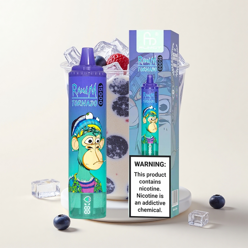 RandM Fumot Tornado 15000 Púfov Jednorázová Vape Čučoriedka s Mätou 25ml 850mAh Mesh 09 Ohm LCD Typ-C