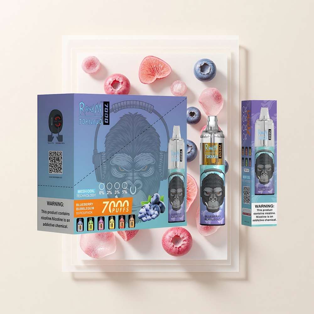 RandM Fumot Tornado 7000 Pufy 14ML 850MAH Mesh Coil Type-C RGB Blueberry Bubblegum