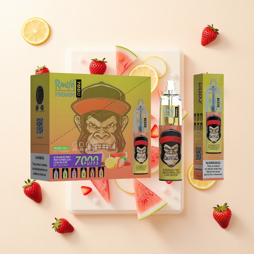 RandM Fumot Tornado 7000 Púfov Jednorazové Vape 14ML 850MAH Mesh Coil Type-C RGB Air-Adjustable Jahoda Vodný Melón Limonáda