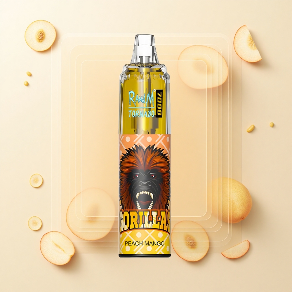 RandM Fumot Tornado 7000 Púfov Jednorazové Vape Broskyňa Mango 14ML 850MAH Mesh Coil Type-C RGB Vzduchovo Nastaviteľné