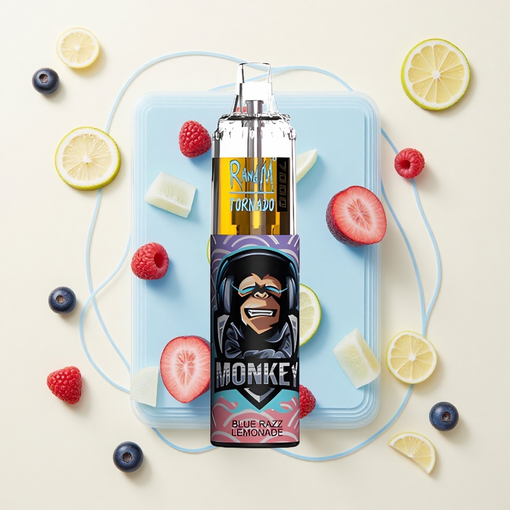 RandM Fumot Tornado 7000 Púfov Jednorazové Vape Modrá Malina Limonáda 14ML 850MAH Mesh Coil Type-C RGB Vzduch