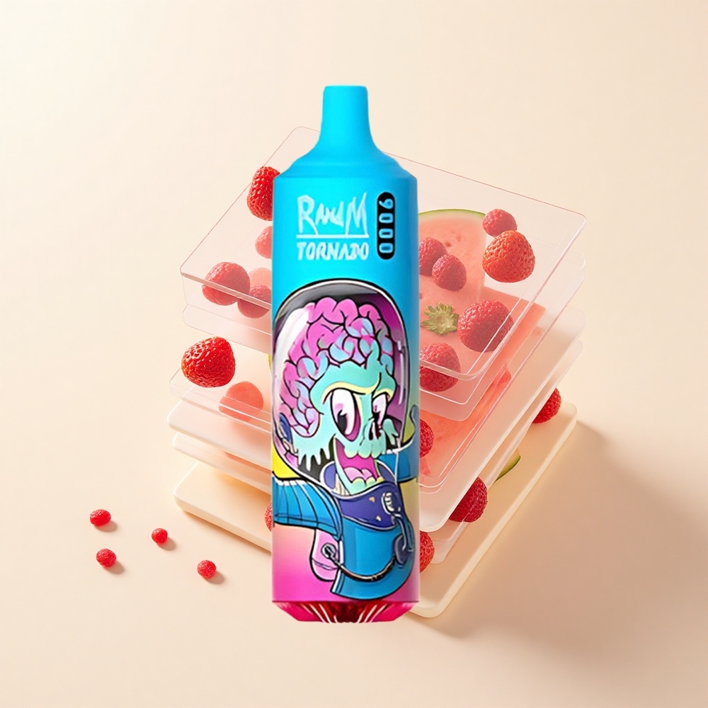 RandM Fumot Tornado 9000 Pufov 850 mAh 18 mL Mriežka RGB Jahoda Melón