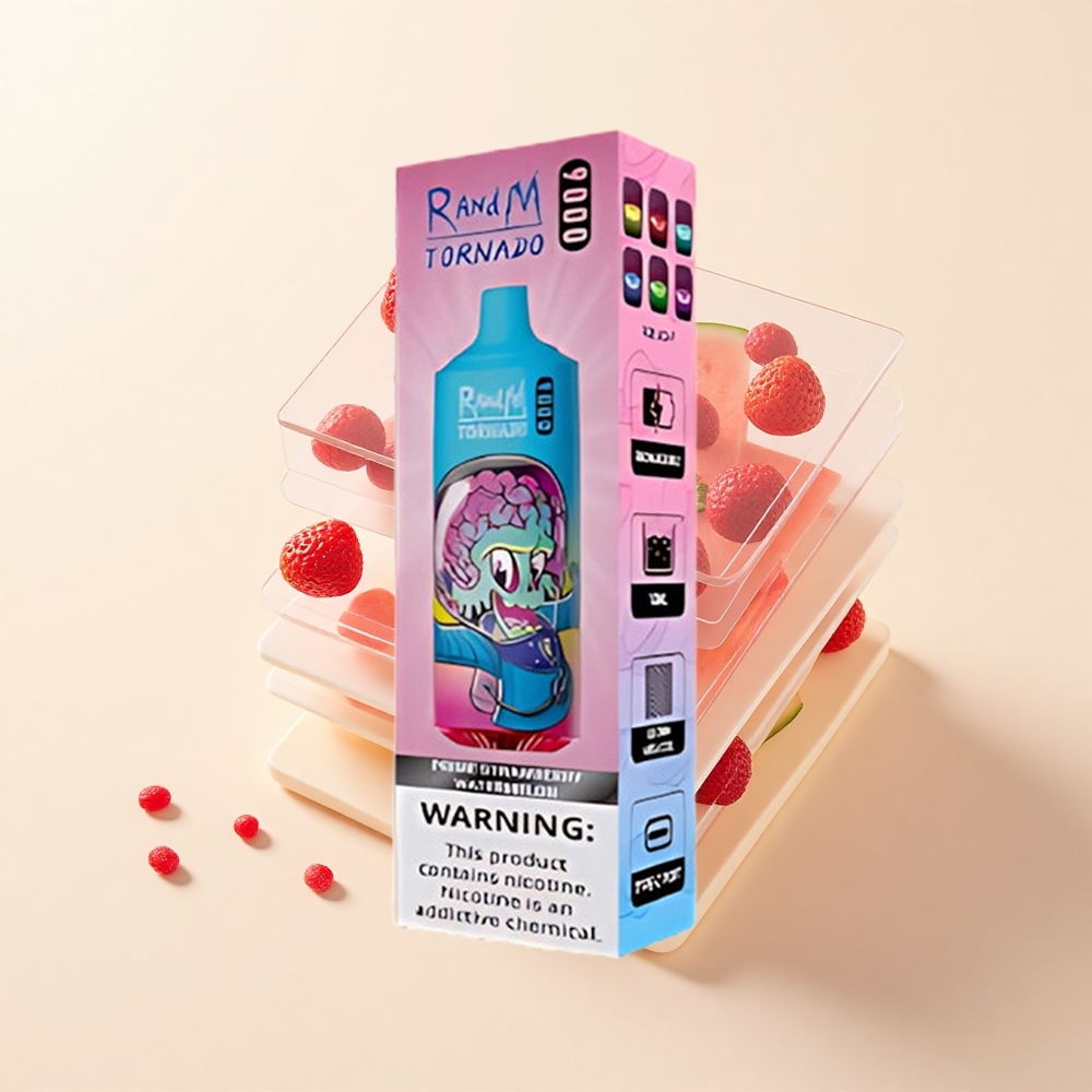 RandM Fumot Tornado 9000 Pufov 850 mAh 18 mL Mriežka RGB Jahoda Melón
