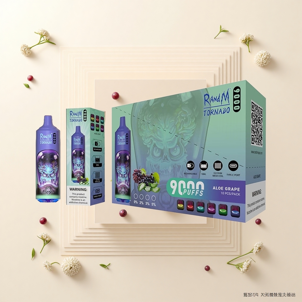 RandM Fumot Tornado 9000 Púfov Aloe Grape 850mAh 18mL Mesh RGB 54 Flavour