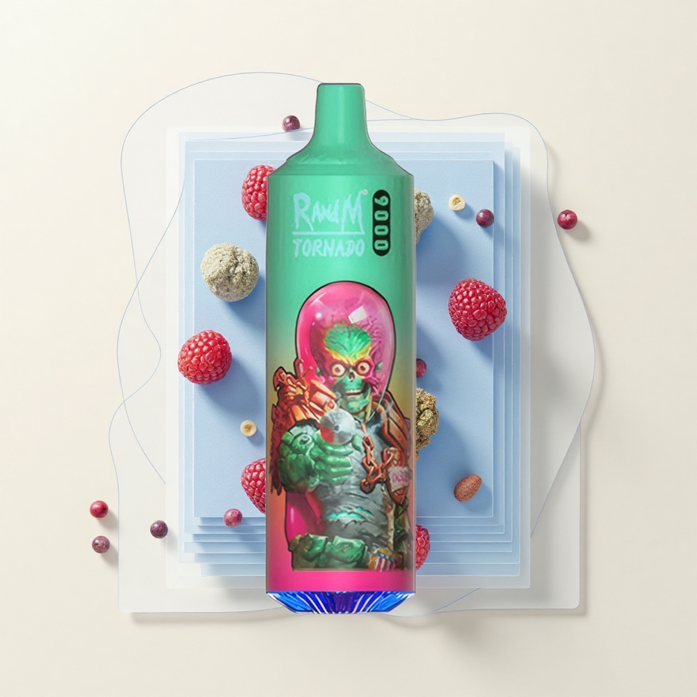 RandM Fumot Tornado 9000 Púfov Dobíjateľný Vape Modrý Razz Kush 18mL Mesh RGB 54 Príchutí