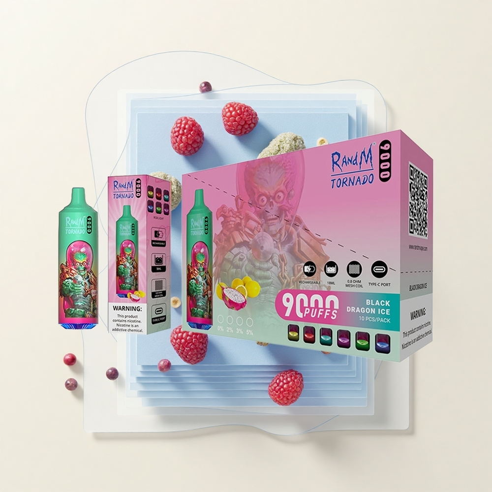 RandM Fumot Tornado 9000 Púfov Dobíjateľný Vape Modrý Razz Kush 18mL Mesh RGB 54 Príchutí