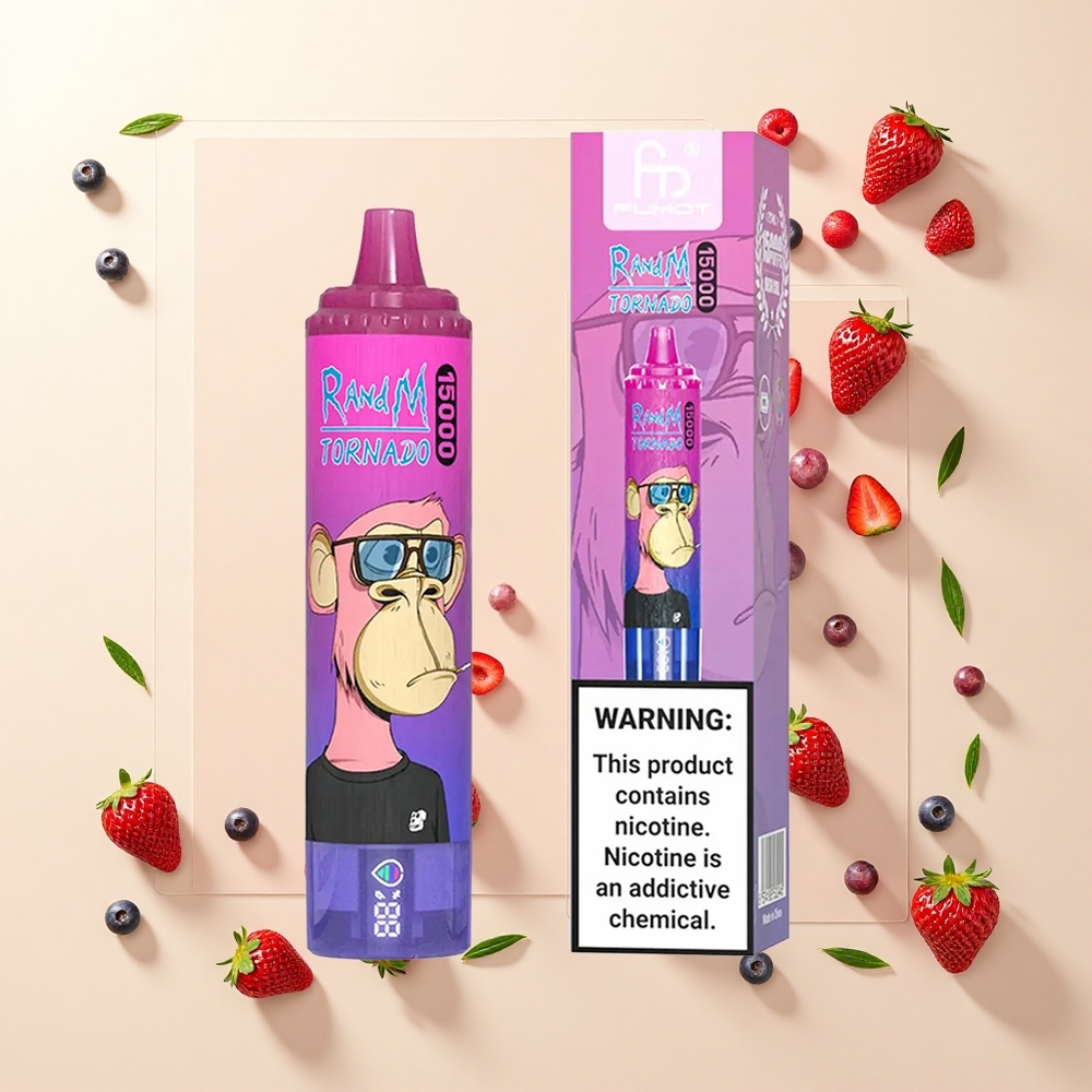 RandM Fumot Tornádo 15000 Pufov Jednorazové Vape Jahoda Hrozno 25ml 850mAh Mesh 09 Ohm LCD Typ-C