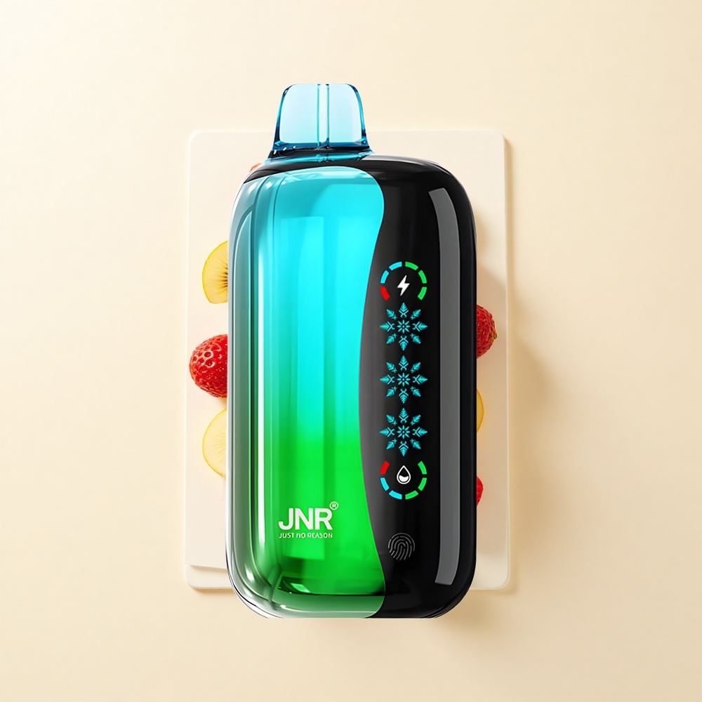 JNR Flex Ice 21000 Púfov Jednorazová Vape Jahoda Kívi s Ice Adjustable Airflow 26ml 1.2 Ohm Dual Mesh