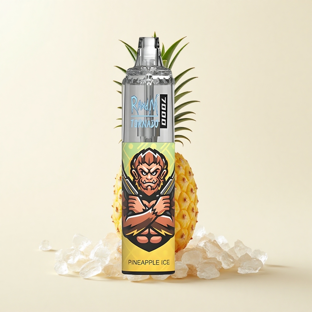 RandM Fumot Tornado 7000 Pufov 14ML 850MAH Mriežka Typ-C RGB Ananásový ľad 0-5 Nikotín