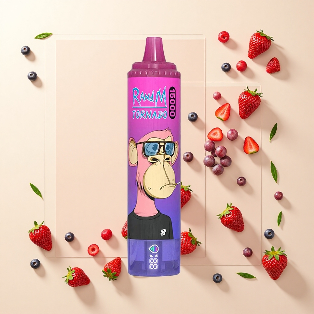 RandM Fumot Tornádo 15000 Pufov Jednorazové Vape Jahoda Hrozno 25ml 850mAh Mesh 09 Ohm LCD Typ-C